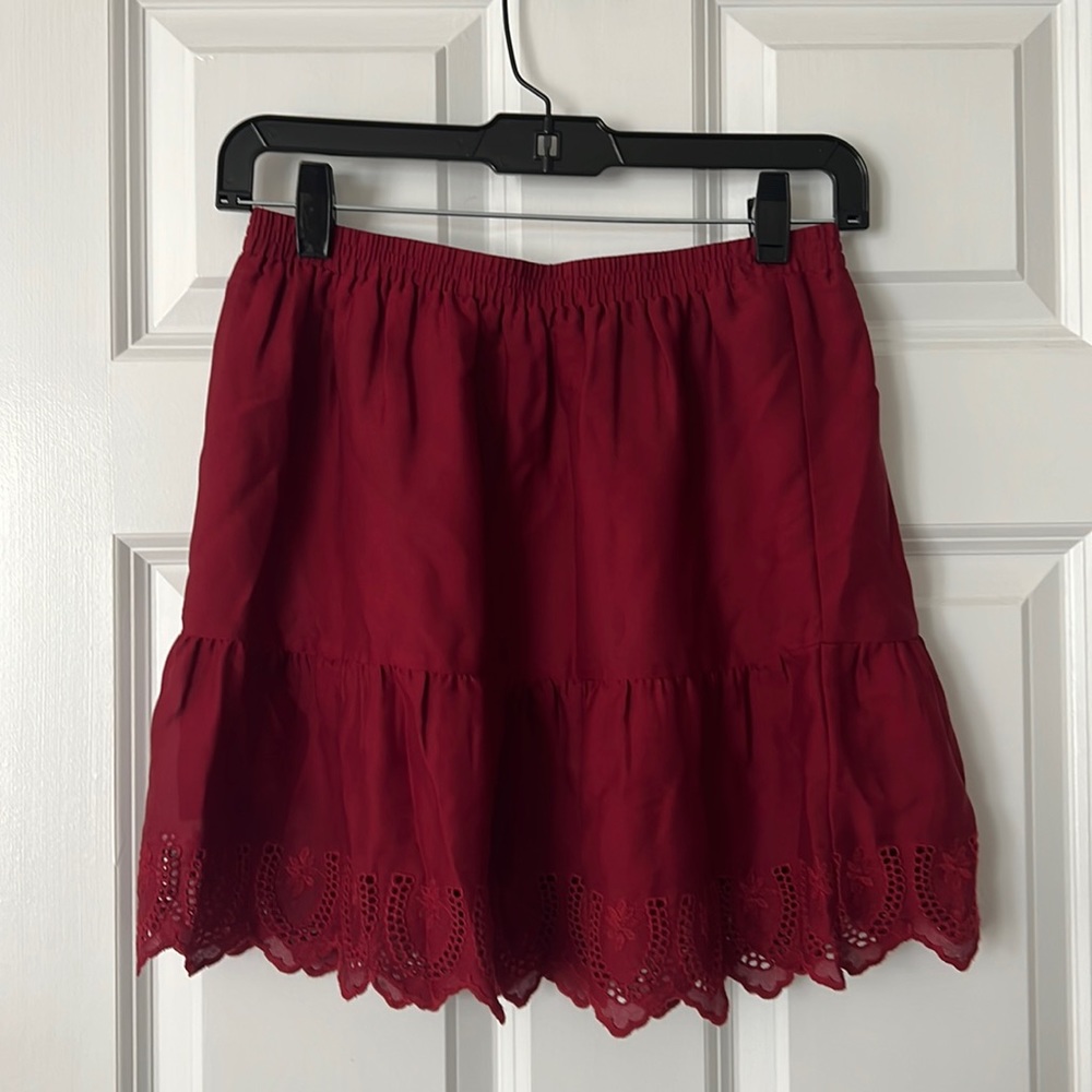 Madewell XS Maroon Flutter Skirt with Eyelet Detail